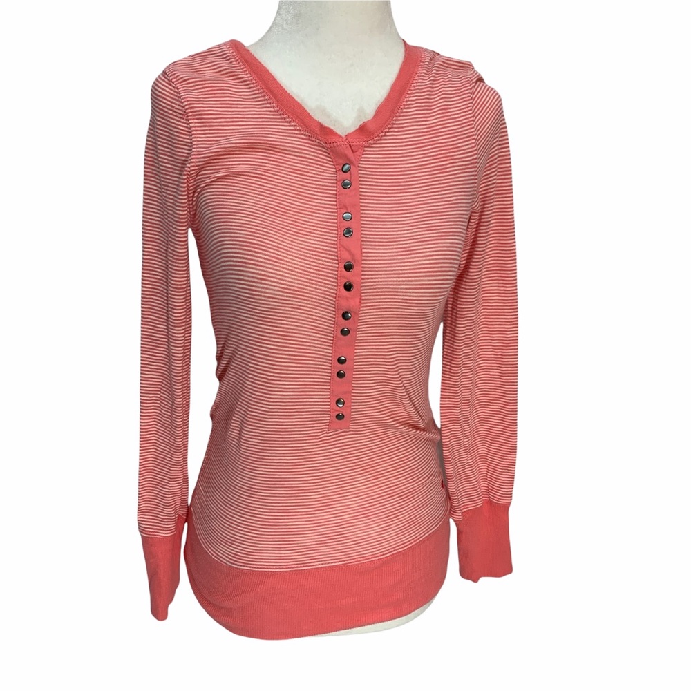 Roxy🌺Long Sleeve Striped T-Shirt Scoop Neck Snap Front Closure XS